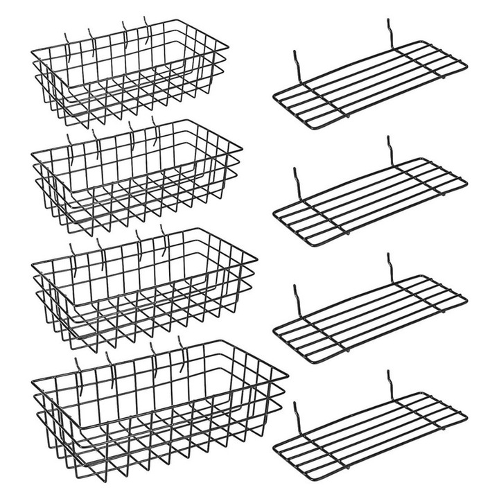 Set 8 Cosuri Metalice Niks pentru Panou Perforat, Organizare Atelier, Negru