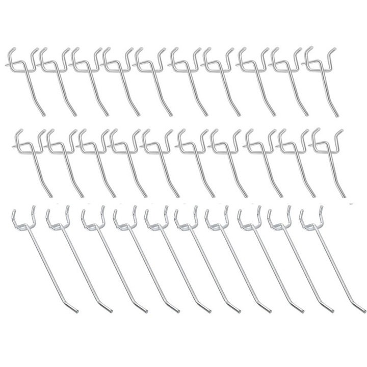 Carlige Pegboard, Niks, set 30 bucati, argintiu