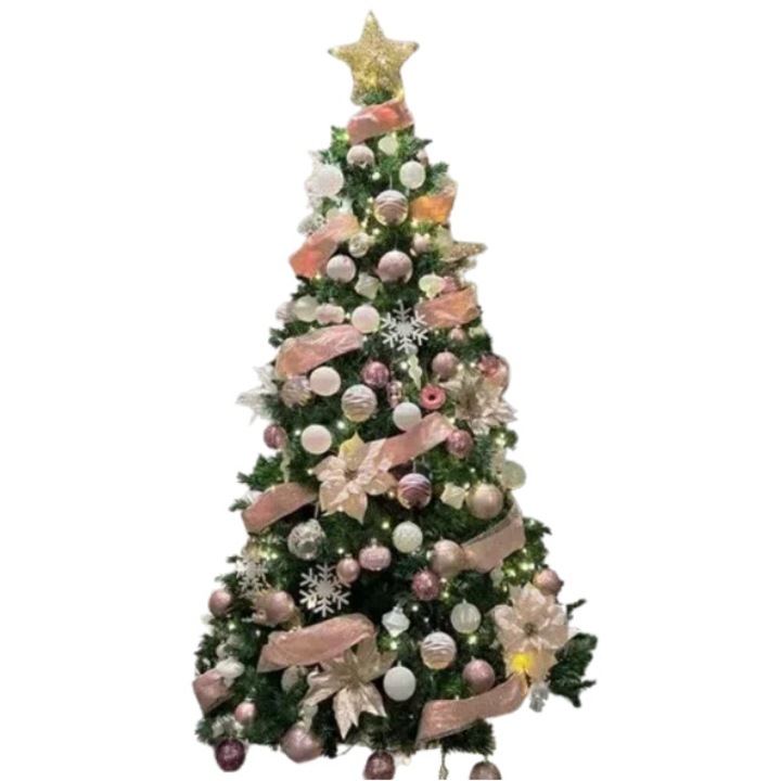 Set pom de Craciun artificial, Deluxe, PVC ignifug, frunze ingrosate, auriu, 150cm