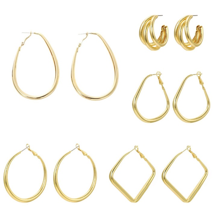 Set de 5 perechi de cercei cu cerc geometric PEEIK Cercei suspendati pentru femei (geometric auriu)