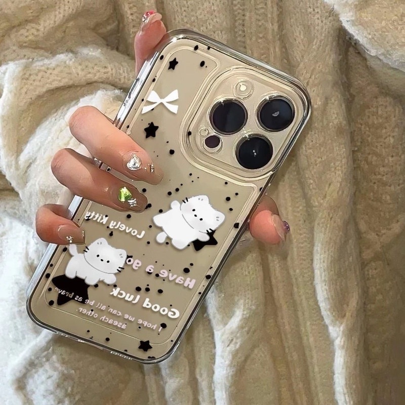 Husa telefon, Kitty Transparent, relief tridimensional, protectie camera si ecran, pentru iPhone 15 Pro Max