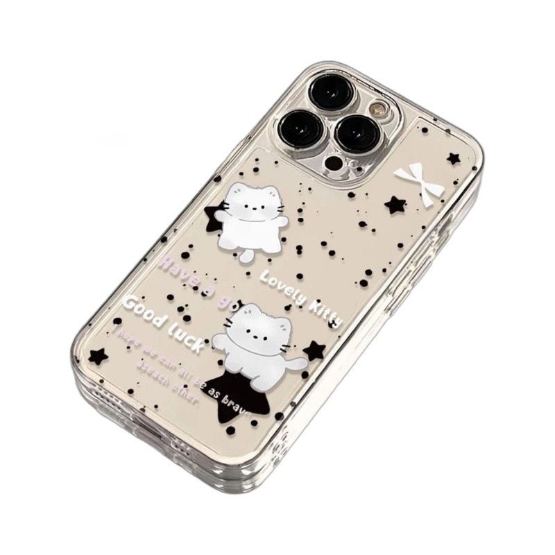 Husa telefon, Kitty Transparent, relief tridimensional, protectie camera si ecran, pentru iPhone 15 Pro Max