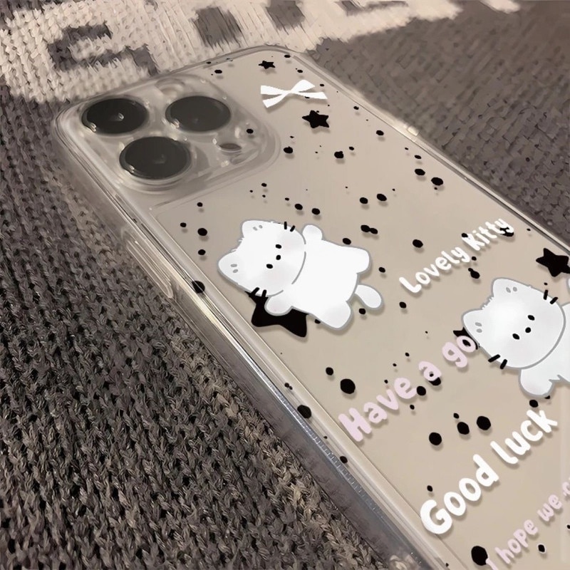 Husa telefon, Kitty Transparent, relief tridimensional, protectie camera si ecran, pentru iPhone 15 Pro Max
