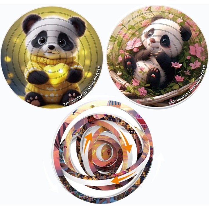 Пъзел 3D, oein, с Panda Theme, Spin Flip, въртене на 360 градуса, преносим, пластмасов