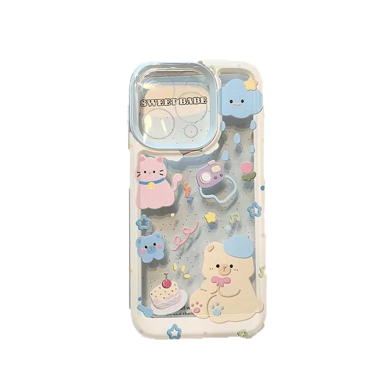 Husa telefon, Summer Bear, relief tridimensional, TPU, transparent, antisoc, pentru iPhone 15 Plus