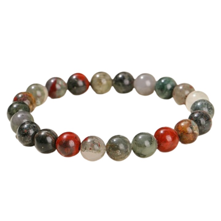 Bratara din cristal African Bloodstone, margele 8mm, multicolor, 7 inch