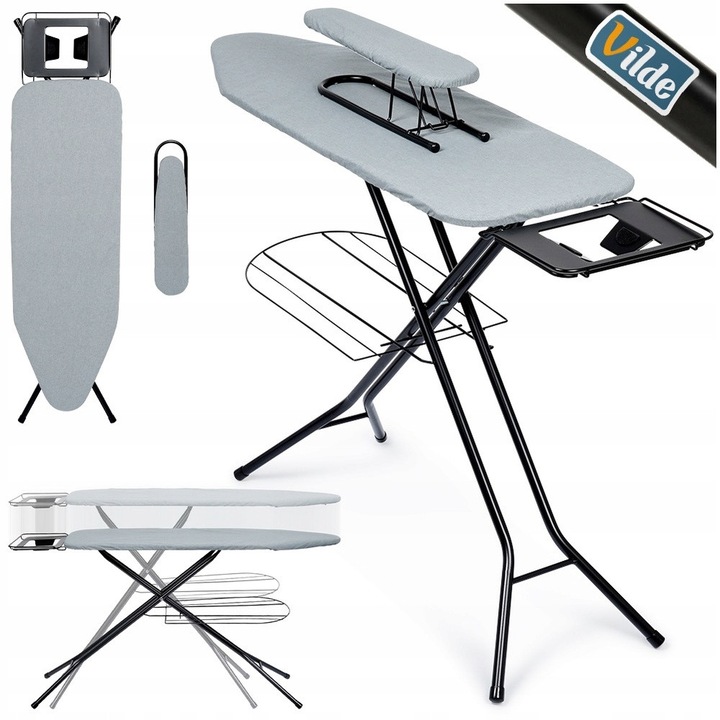 Set Masa De Calcat Cu Maneca, Vilde, Simpla, 140x39x92 cm, Inaltime Reglabila De La 71.5 La 92 cm, Husa Din Poliester, Stabila Si Sigura In Utilizare, Potrivita Pentru Calcat Cu Aburi, Gri