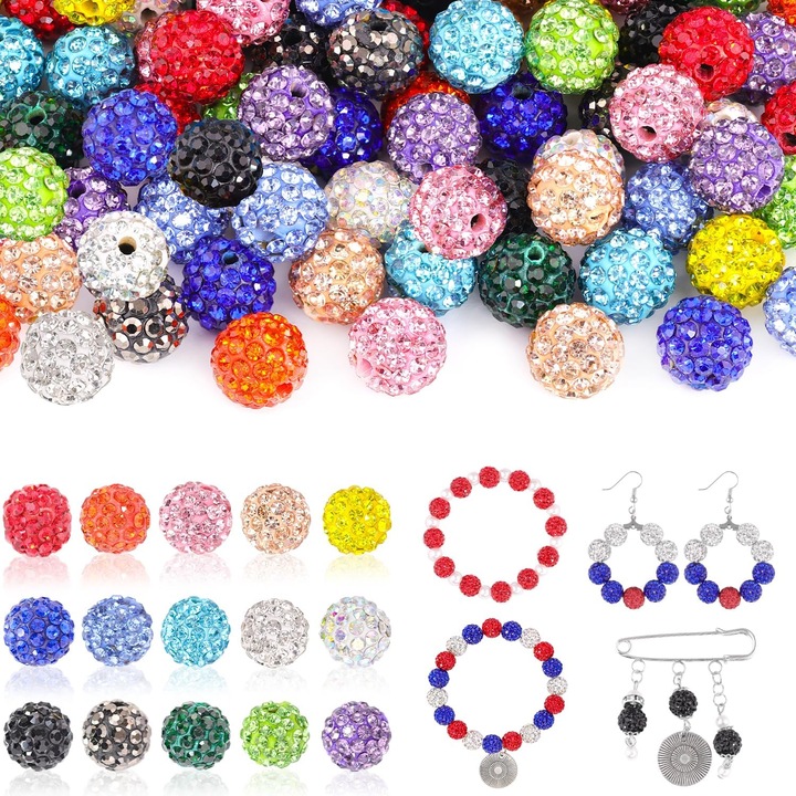 Set Margele Stralucitoare JOGVELO, 150 buc, Polimer si Sticla, 10mm, Galben