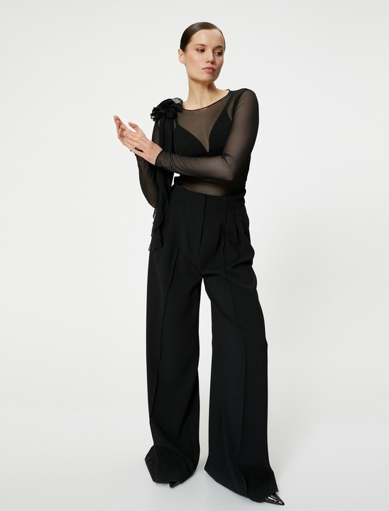 KOTON, Bluza transparenta cu model floral, Negru, M