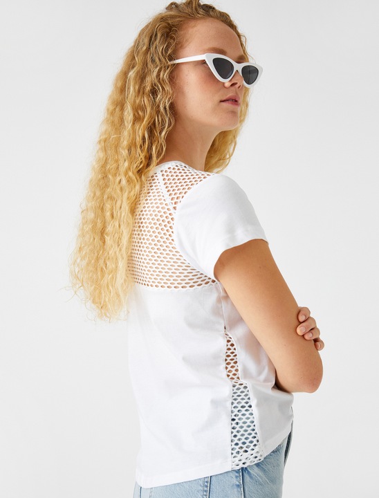 KOTON, Tricou cu garnituri de plasa, Alb, XL