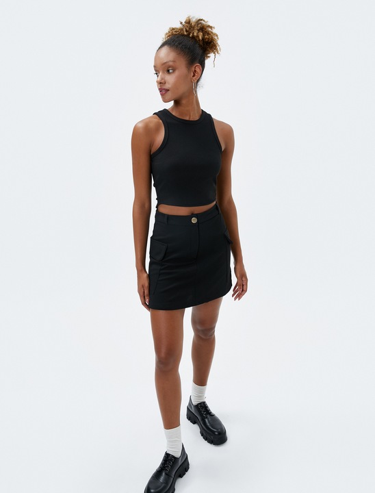 KOTON, Top crop cu decupaj pe spate, Negru, XS