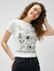 KOTON, Tricou cu imprimeu grafic si decolteu la baza gatului, Alb, S