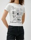 KOTON, Tricou cu imprimeu grafic si decolteu la baza gatului, Alb, S