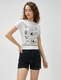 KOTON, Tricou cu imprimeu grafic si decolteu la baza gatului, Alb, S