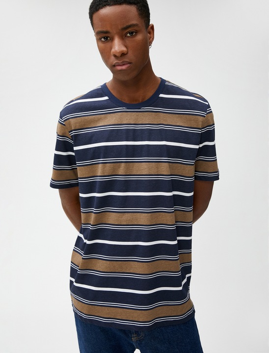 KOTON, Tricou de bumbac in dungi, Bleumarin, L
