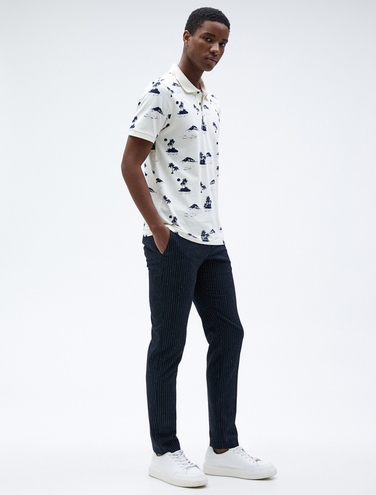 KOTON, Tricou polo slim fit cu imprimeu, Alb, L