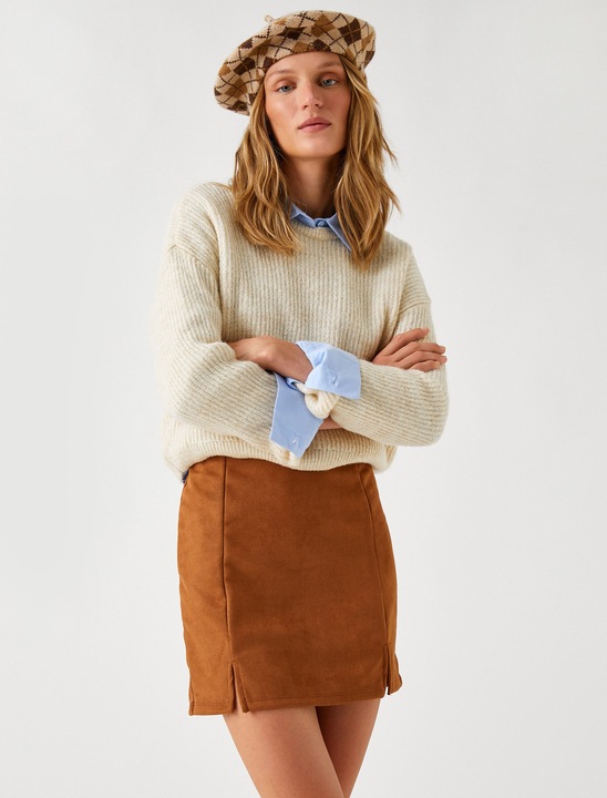 KOTON, Fusta mini cu slituri 170137, Maro, L