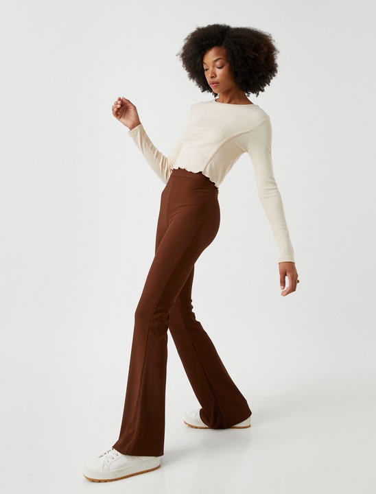 KOTON, Pantaloni evazati de trening cu talie inalta, Maro, S