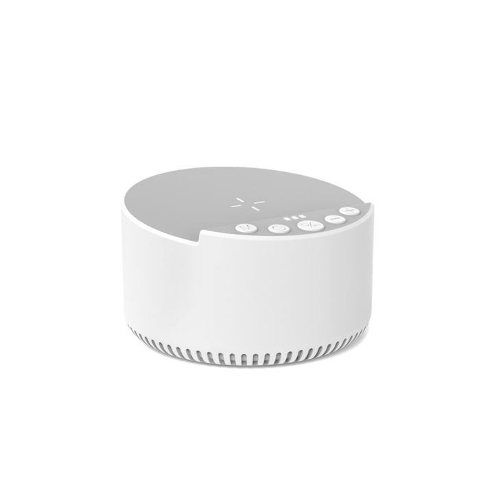 Преносим високоговорител, многофункционален Bluetooth високоговорител, безжичен преносим високоговорител, 3-В-1, Bluetooth 5.3, машина за сън, безжично зареждане, функция таймер, USB Type-C зареждане, 500mAh батерия, бяла, 100x57x57mm