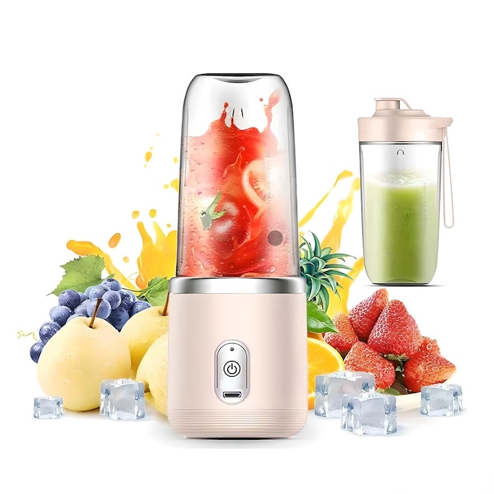 Mini Storcator de suc portabil, Redkid®, 400 ML, 21rpm,1500MAh, Pentru Sucuri si Smoothie uri, Roz