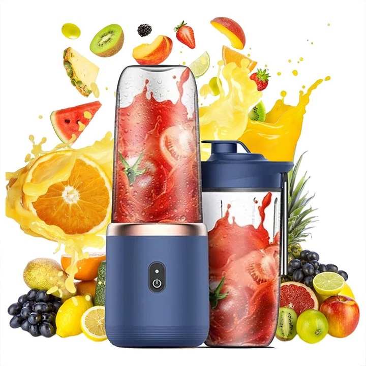 Hordozható mini gyümölcscentrifuga, Redkid®, 400 ML, 21 ford./perc, 1500 MAh, Gyümölcslevekhez és turmixokhoz, kék