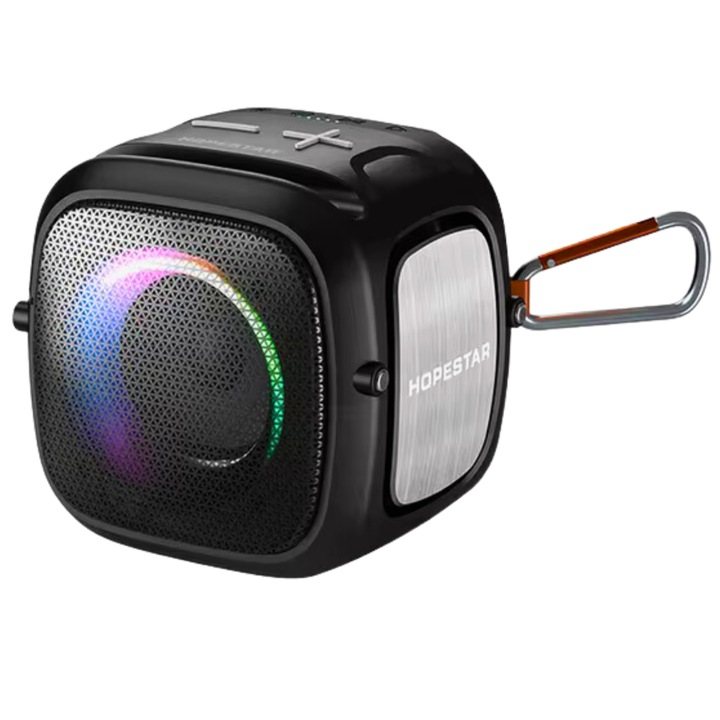 Boxa portabila, Bluetooth 5.1, Wireless Radio FM, card MicroSD, Stick de memorie si cablu AUX, Rezistenta la apa si praf, Factor IP5X, Autonomie pana la 10h, Capacitate acumulator 2400 mAh, Negru