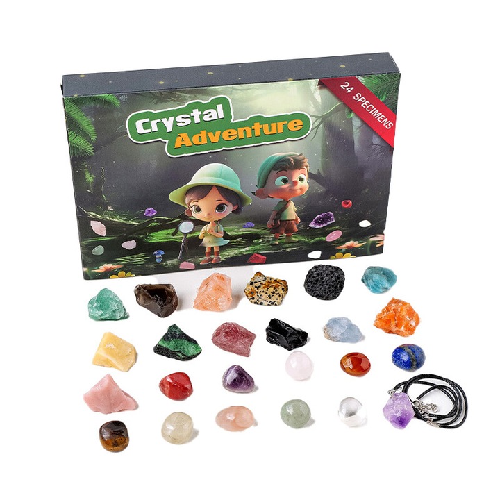 Set 24 Pietre Energetice si Minerale, pentru Educatie Stiintifica, Multicolor, +6 ani