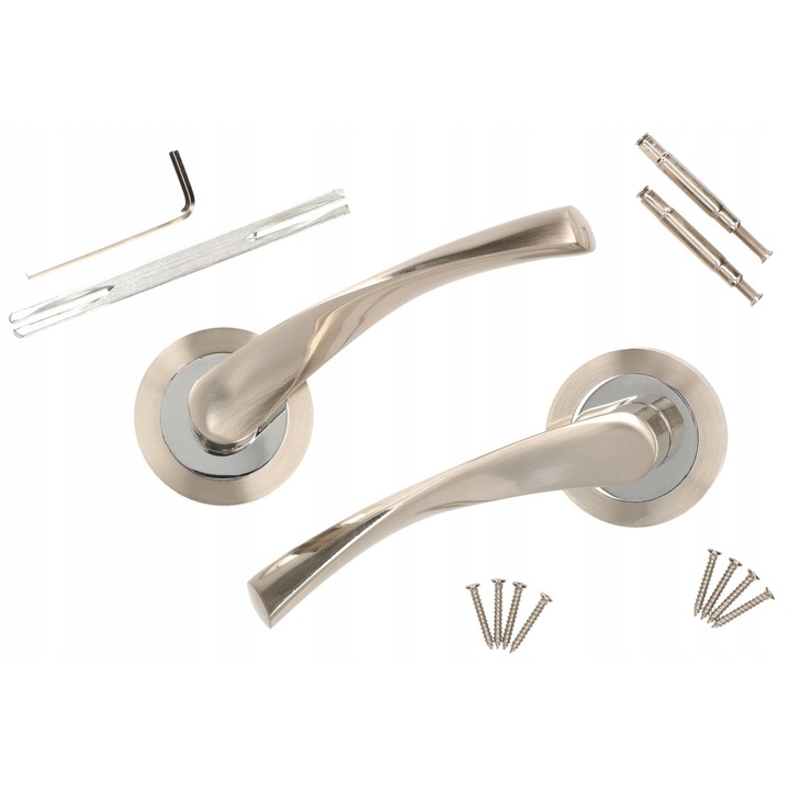 Set 2 manere usa, Kotarbau, Aliaj zinc-aluminiu, Ergonomic, 130mm, Interior/Exterior, Finisaj satinat