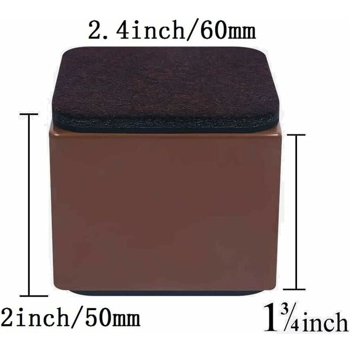 Set 4 inaltatoare pentru mobila, otel, 5 cm, capacitate 500 kg pe picior, maro