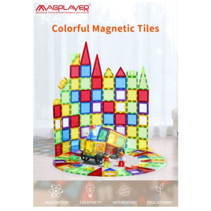 Set cu 103 piese de jucarii magnetice pentru copii, set de constructie cu magnet puternic, blocuri de constructie magnetice educationale