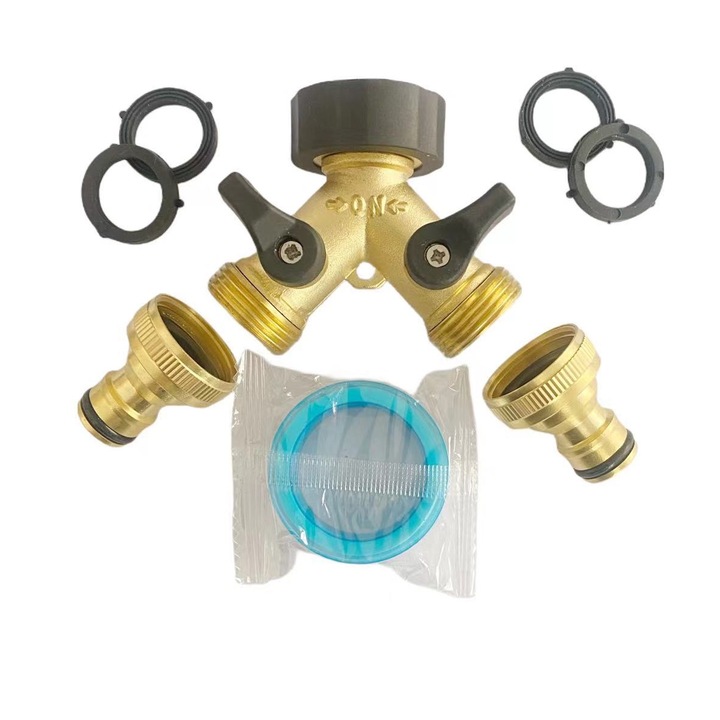 Golyóscsap készlet, SINBINTA, Csatlakozó kerti élelmiszer-tömlőkhöz, Y-elosztó 2 utas 3/4", Korrózió- és kopásálló, Nem fakul, Könnyen szerelhető, Rozsdamentes, Állítható, Tartós, Sárgaréz, Átmérő 25 mm