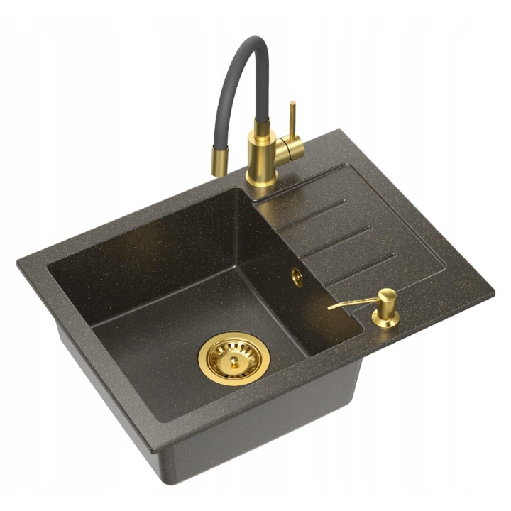 Chiuveta Quadron Art Johnny 116 Granit Black Gold 60x44 Robinet Maggie