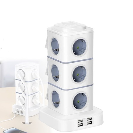 Torony elosztó 4xUSB port/12x AC aljzat, 2500W, 1,8M, fehér - eMAG.hu