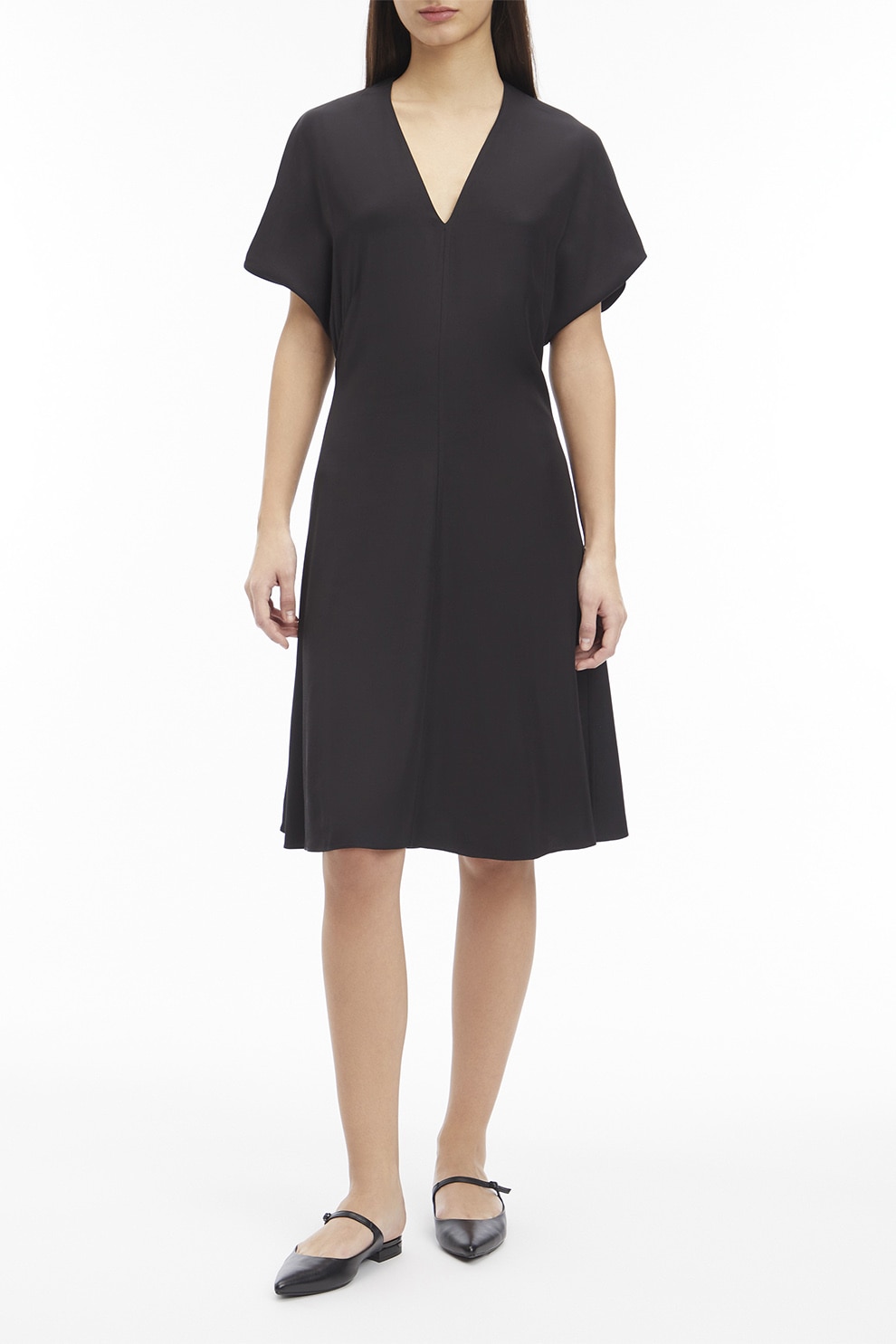 CALVIN KLEIN, Rochie evazata cu decolteu in V, Negru, 36