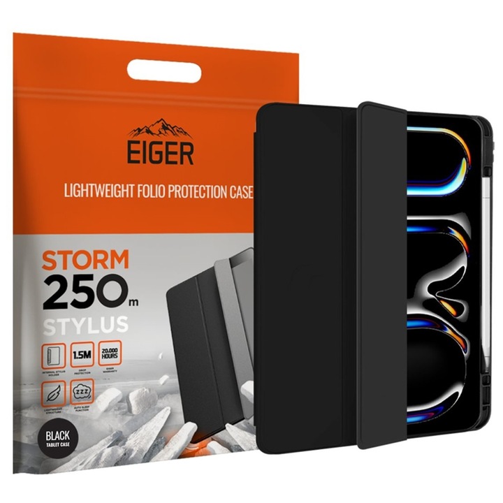 Eiger Storm 250m Stylus tok, iPad Pro 11 (2024) kompatibilis, fekete