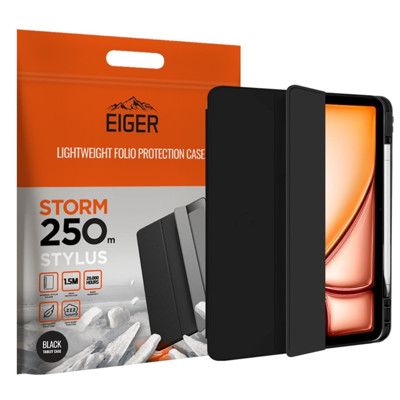 Husa Eiger Storm 250m Stylus compatibila cu iPad Air 13 (2024) Black