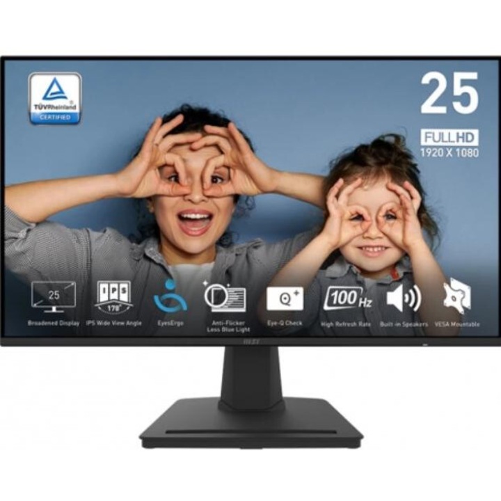 Monitor IPS LED MSI 24,5" PRO MP252, Full HD 1920 x 1080, HDMI, DisplayPort, hangszórók, 100 Hz, 1 ms, fekete