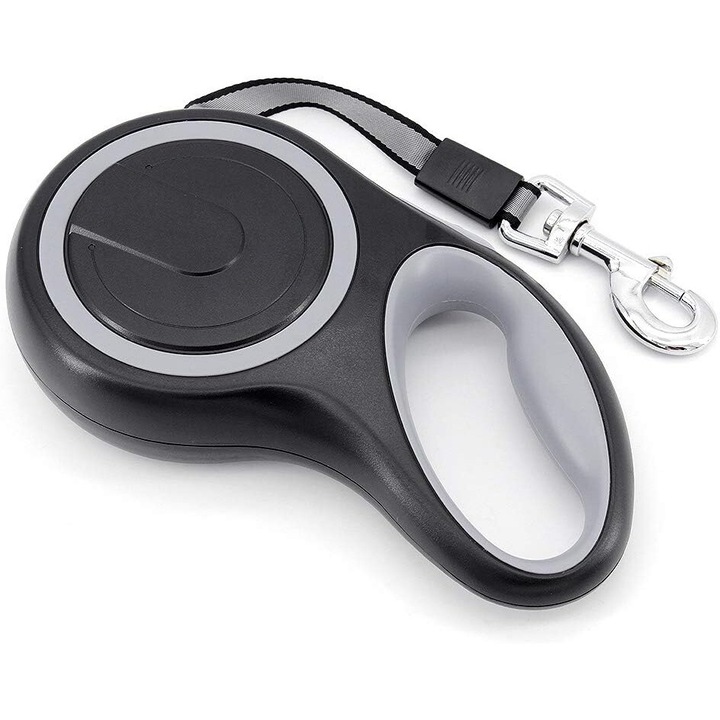 Lesa retractabila pentru caini, 3m, pana la 50kg, material din piele, manere ergonomice