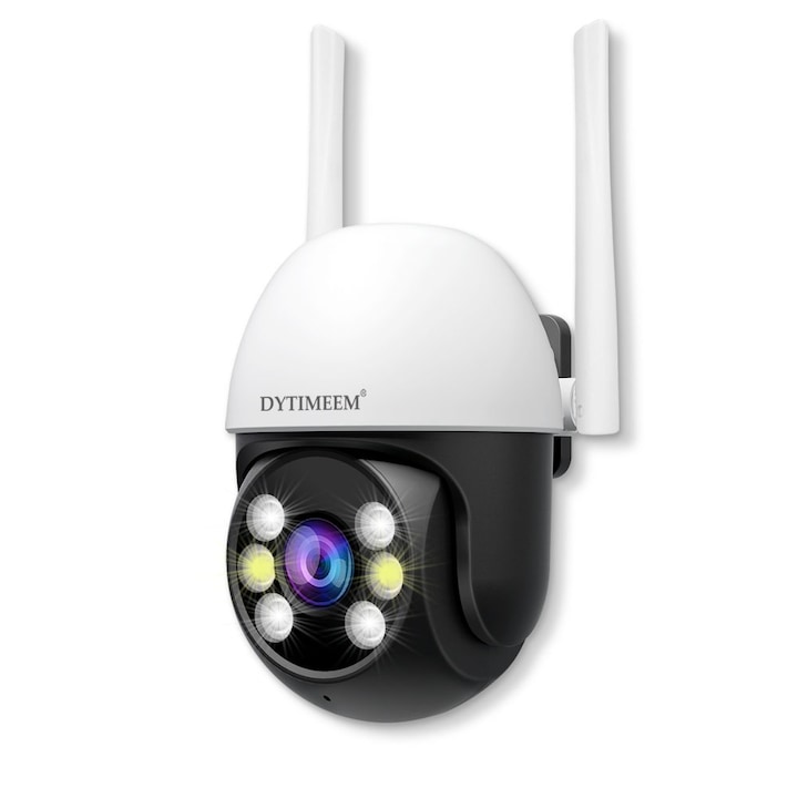 Wi-Fi камера за наблюдение, DYTIMEEM, 1080P HD, SriHome APP управление, Цветно нощно виждане, Двупосочна комуникация, IP66, Сензор за движение, Автоматично проследяване, Черен
