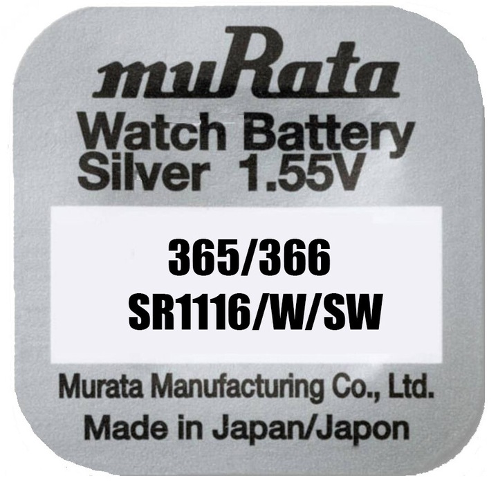 Baterie 365, 366, SR116W, SW, oxid argint, 1.55V, Murata