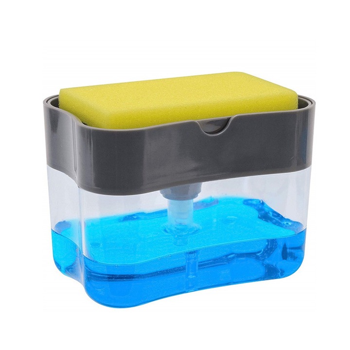 Dispenser sapun HERUSI cu suport burete gri 14x8.9x10.5cm