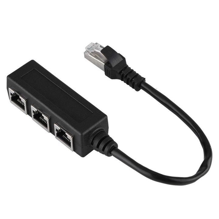 Cablu adaptor Ethernet, Enforose, 1 la 3 porturi, 8 inchi, protejat, cuplaj RJ45