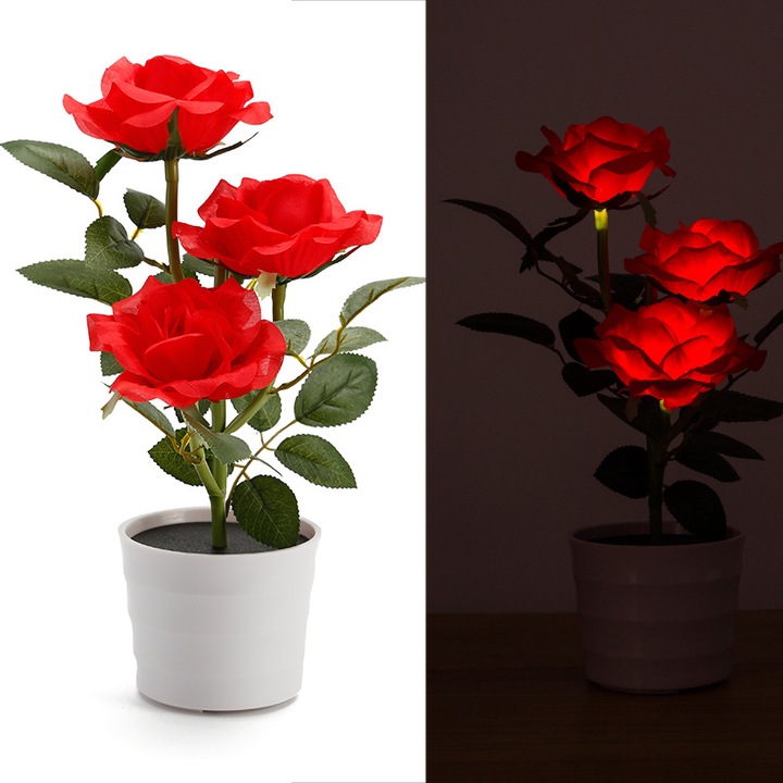 Lampa solara HERUSI, floare trandafir 3LED, decor gradina, alb, 15x15x20cm