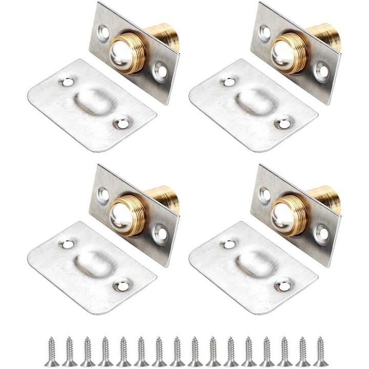 Set 4 incuietoare usa, JENUOS®, alama, Inox, usi interioare, Argintiu