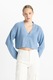 DeFacto, Cardigan crop cu decolteu in V, Albastru pastel, XS