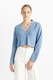 DeFacto, Cardigan crop cu decolteu in V, Albastru pastel, XS