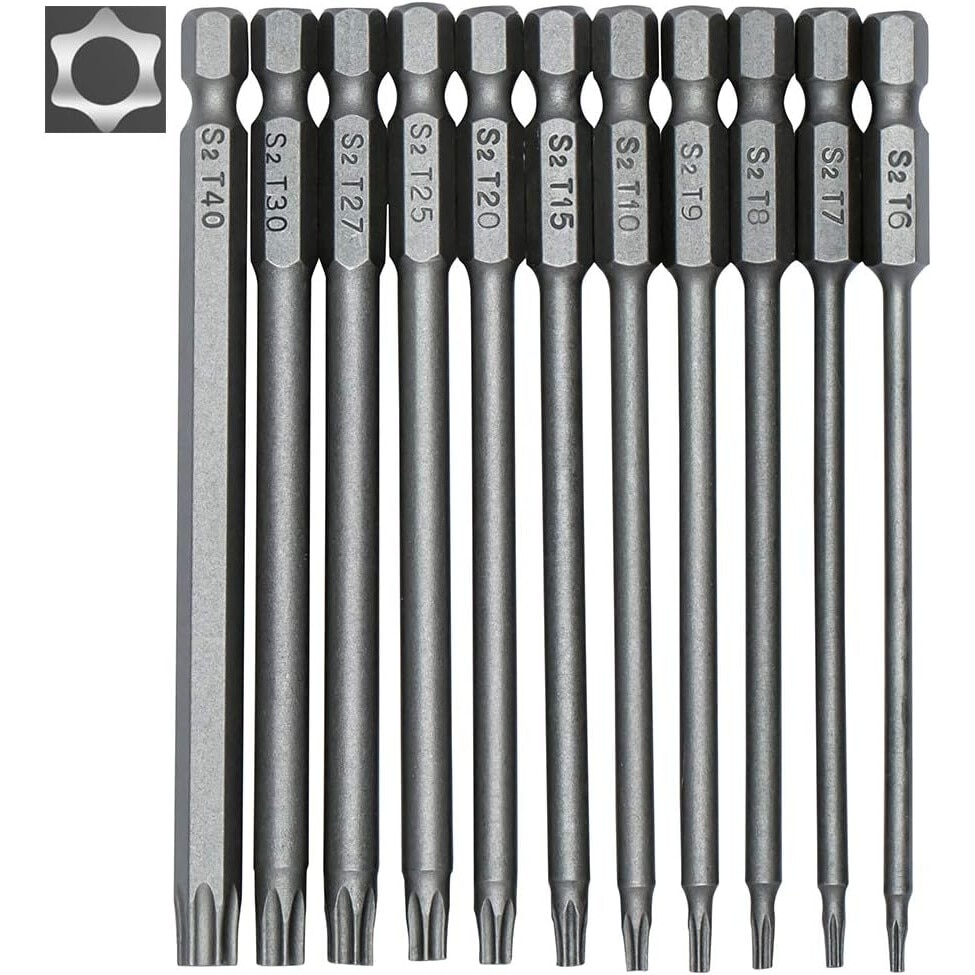 Set de 11 biti Torx lungi, Tovbmup, magnetic, hexagonal 1/4
