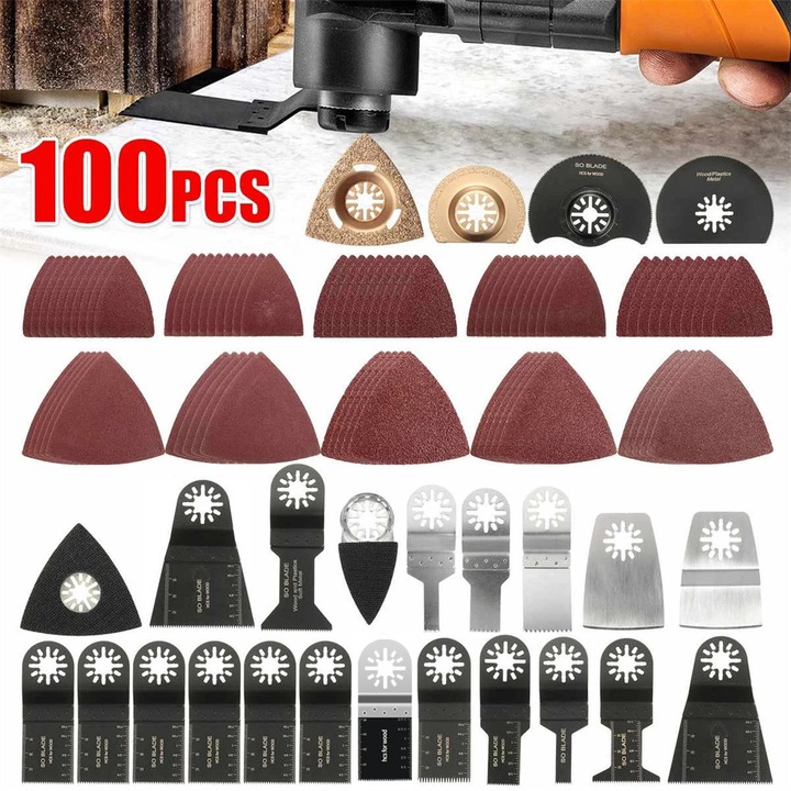 Set de 100 de lame multifunctionale pentru feronerie, compatibile cu diverse unelte, otel inoxidabil, dimensiuni variate