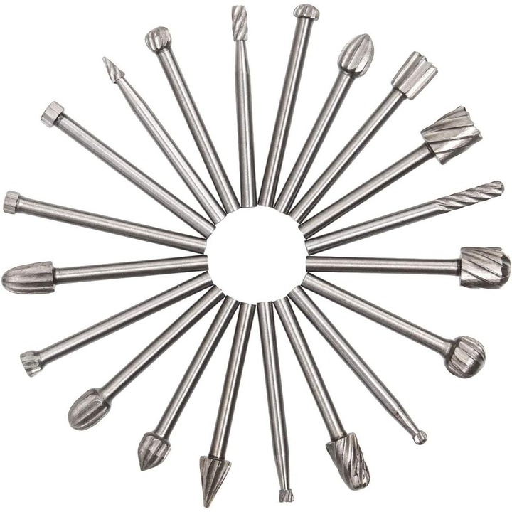 Pile rotative de maiestrie, set de 20 de unelte din otel de mare viteza, cu maner de 3 mm si lama de 6 mm, ideal pentru gaurire, gravare si precizie pentru prelucrarea lemnului.