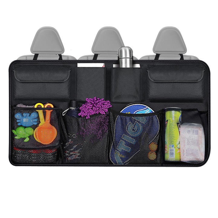 Organizator Auto pentru bancheta portbagaj, Cafuneplus®, Impermeabil, 8 compartimente, sistem de prindere, Material rezistent, 48 cm X 88 cm, Negru